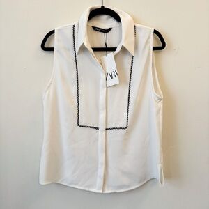 NWT Zara Sleeveless Button Down Abstract Top